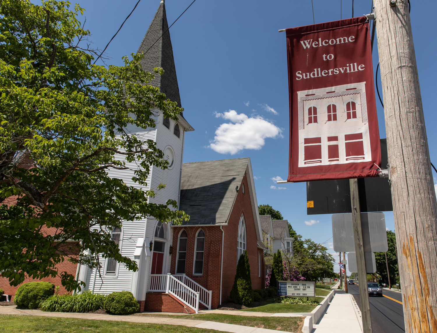 Church and Banner on pole